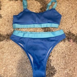 rib color block bikini swimsuit